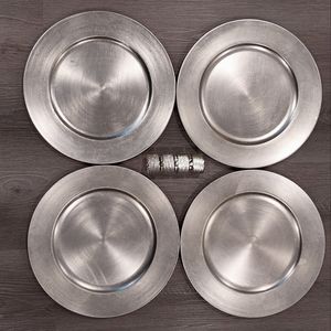 Set/4 Silver Chager Plates & Co-ordinating Napkin Rings